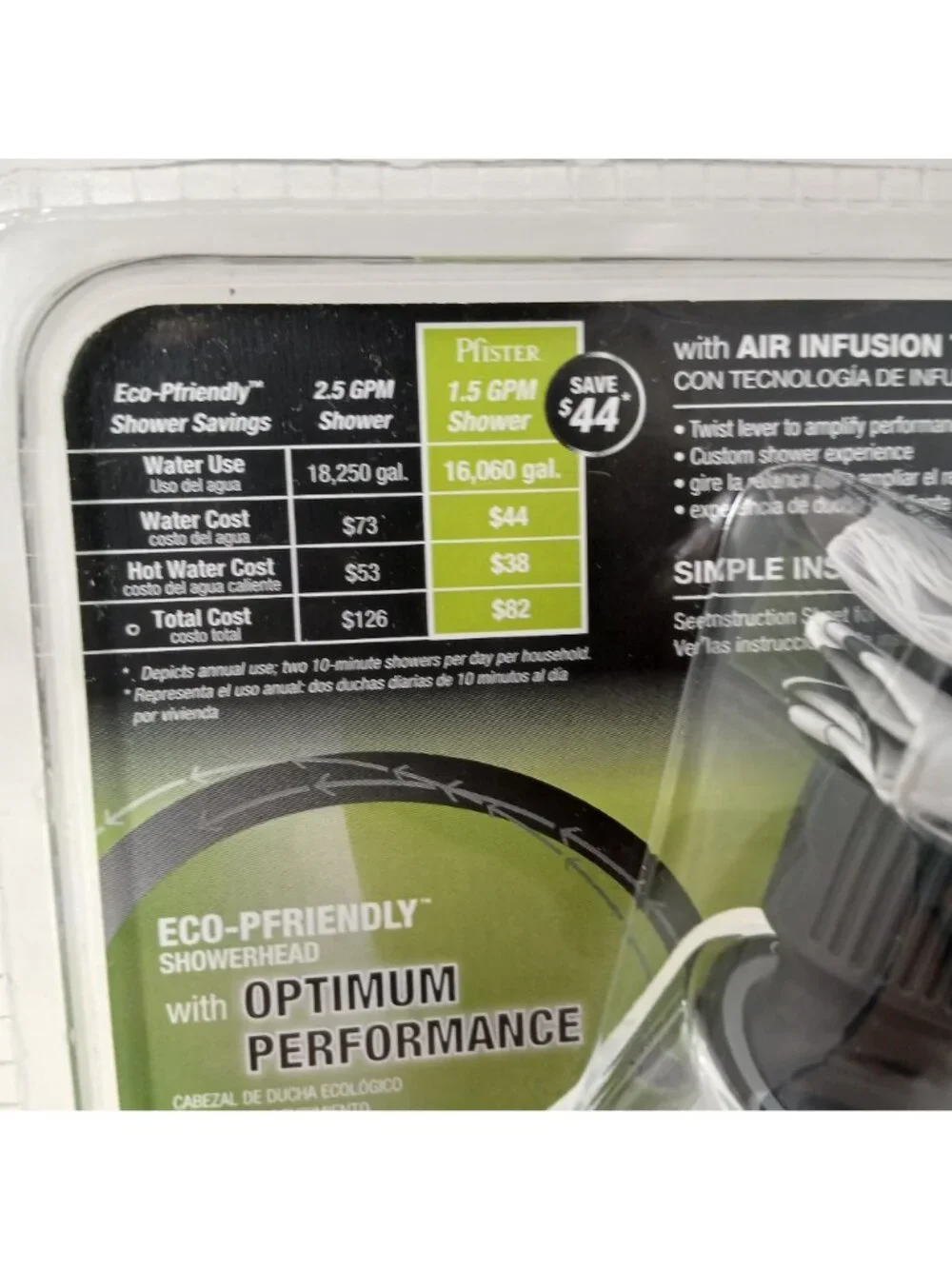 Pfister Eco-Friendly 1.5 GPM Polished Chrome Showerhead W/ Air Infusion NEW #D11